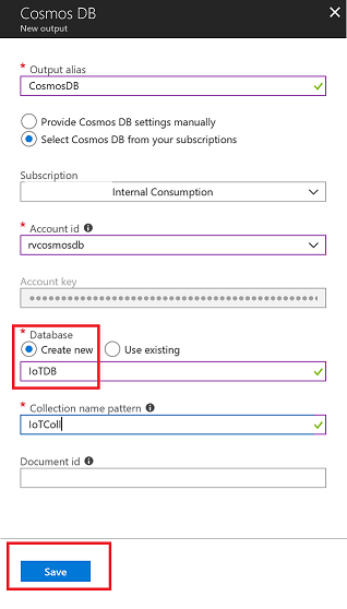 Select Cosmos DB Account