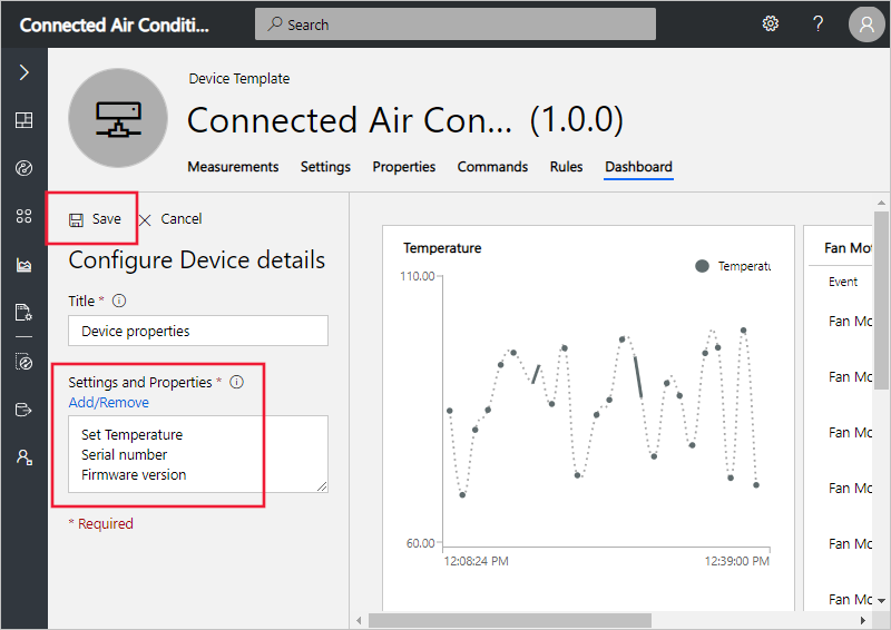 Set temperature property settings