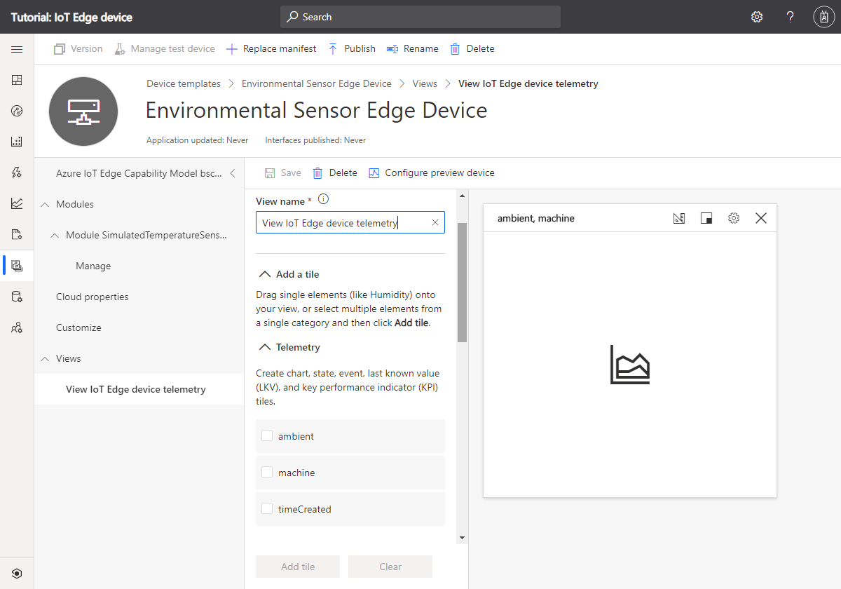 Device template with telemetry view